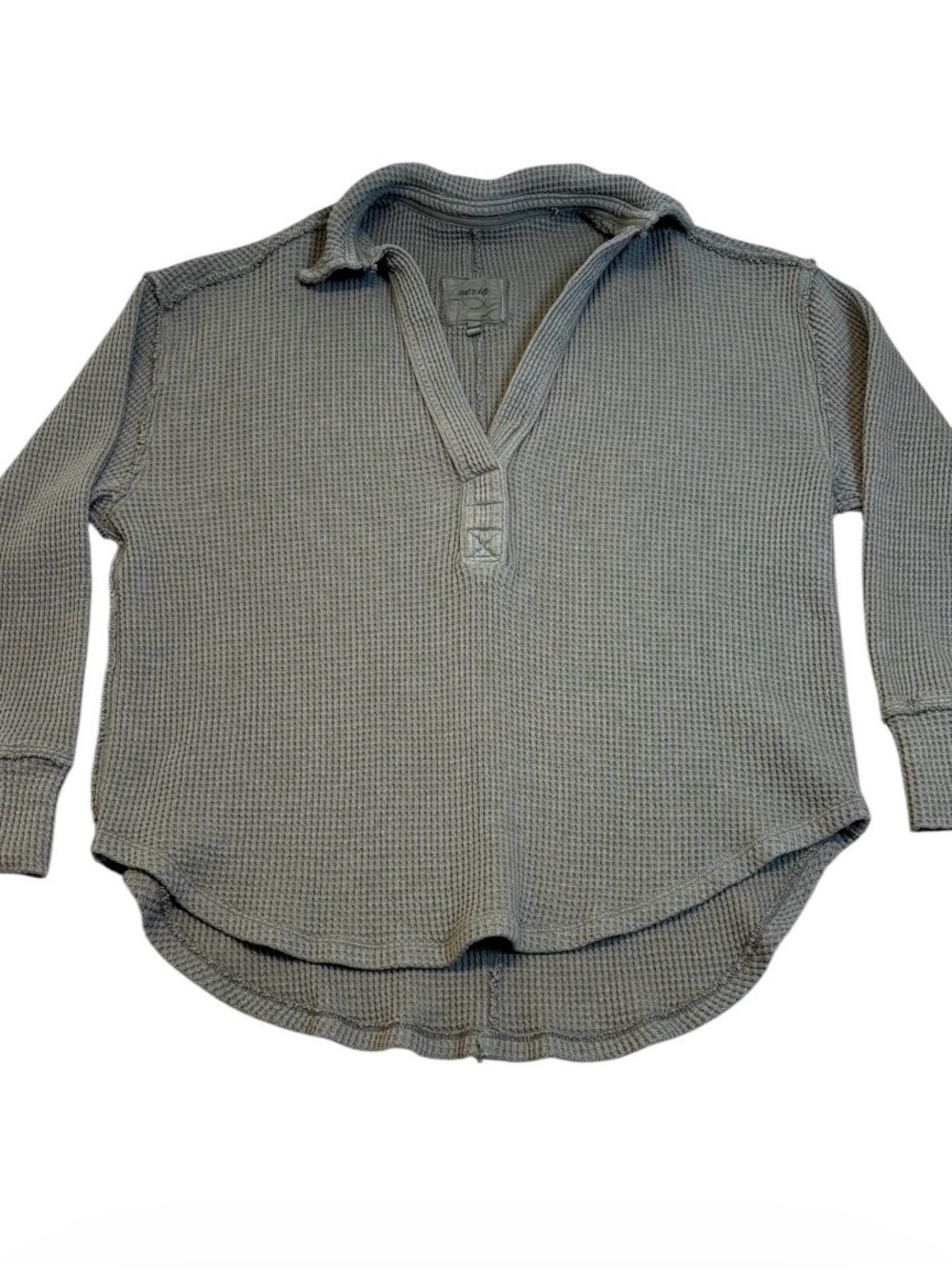 Aerie Lumberjane Waffle Knit Polo Pullover Sweatshirt Olive Green Small - Picture 2 of 9